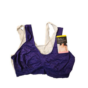 NWT 2 Bali Comfort Revolution Seamless Crop Top X1J3 Size M Grape and White Bra